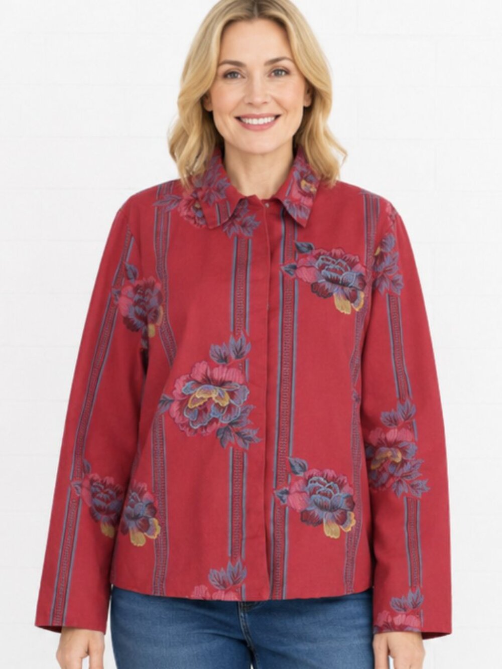Hearts of Palm 14 Red Cuna South American Floral Boho Chic Cotton Jacket